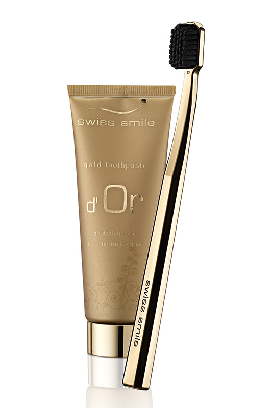 Swiss Smile Gold Zahnpaste und Zahnbürste vergoldet